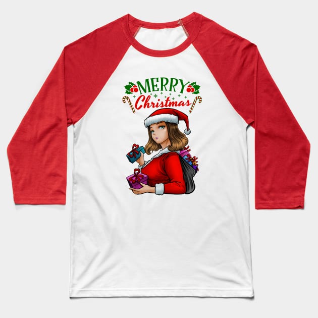 Merry Christmas Santa Girl Baseball T-Shirt by AngelFlame